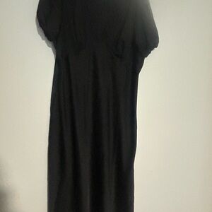 Abercrombie & Fitch Black Midi Dress with Short Puff Sleeves